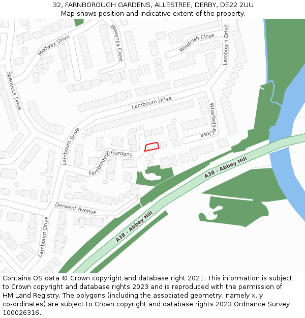 32, FARNBOROUGH GARDENS, ALLESTREE, DERBY, DE22 2UU: Location map and indicative extent of plot