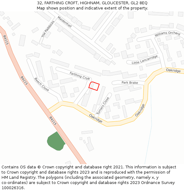 32, FARTHING CROFT, HIGHNAM, GLOUCESTER, GL2 8EQ: Location map and indicative extent of plot