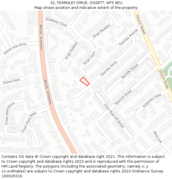 32, FEARNLEY DRIVE, OSSETT, WF5 9EU: Location map and indicative extent of plot