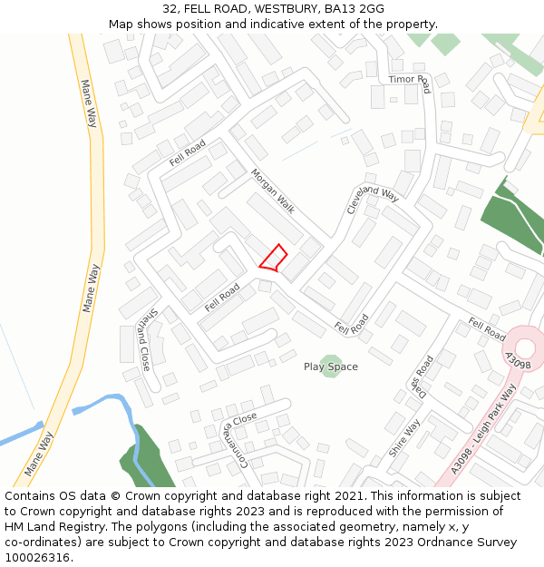 32, FELL ROAD, WESTBURY, BA13 2GG: Location map and indicative extent of plot