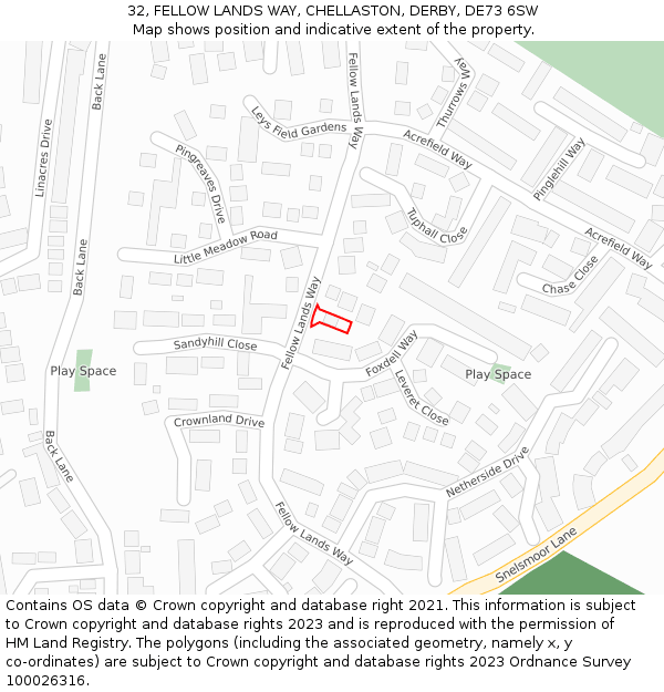 32, FELLOW LANDS WAY, CHELLASTON, DERBY, DE73 6SW: Location map and indicative extent of plot