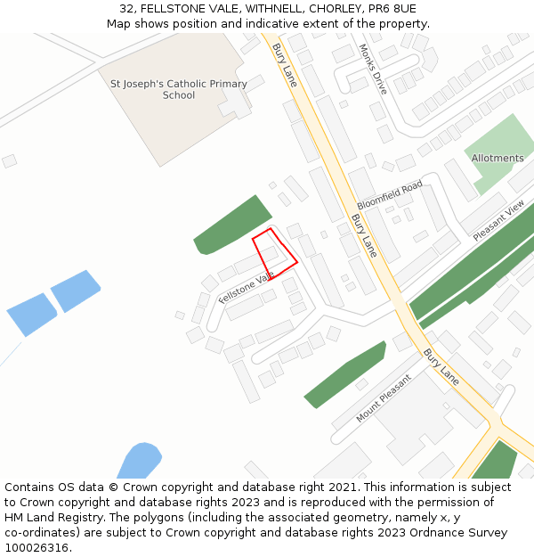 32, FELLSTONE VALE, WITHNELL, CHORLEY, PR6 8UE: Location map and indicative extent of plot