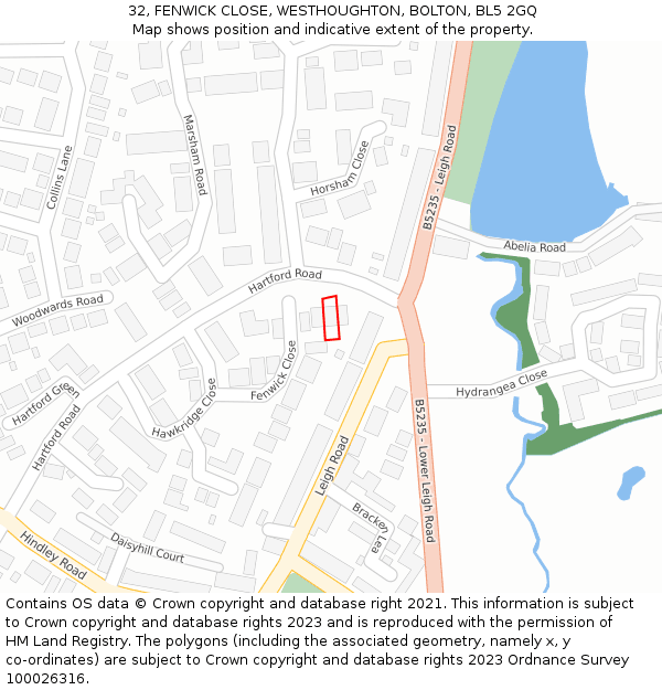 32, FENWICK CLOSE, WESTHOUGHTON, BOLTON, BL5 2GQ: Location map and indicative extent of plot