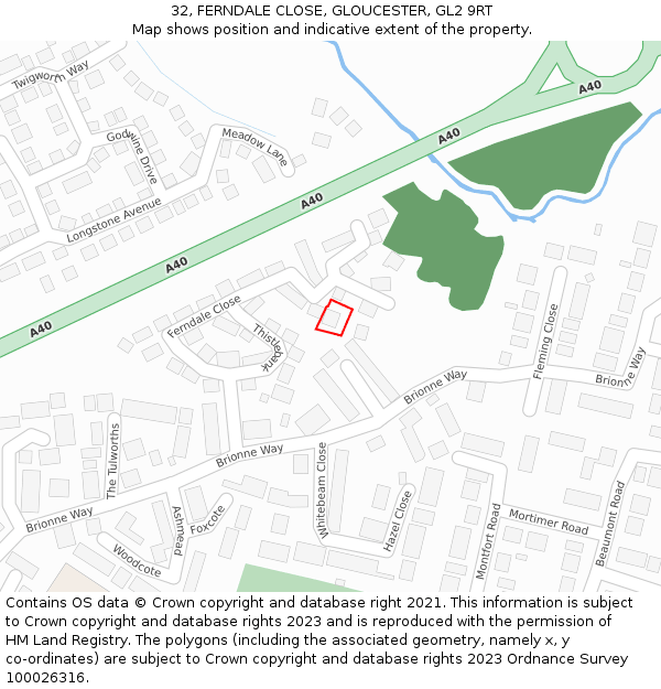 32, FERNDALE CLOSE, GLOUCESTER, GL2 9RT: Location map and indicative extent of plot