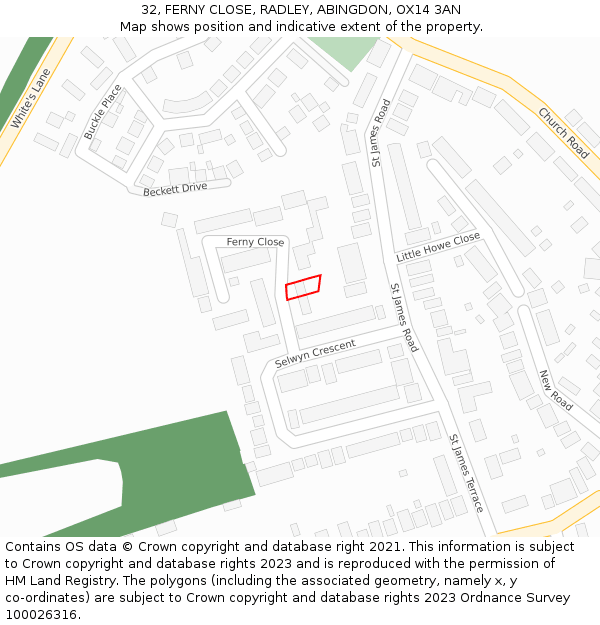 32, FERNY CLOSE, RADLEY, ABINGDON, OX14 3AN: Location map and indicative extent of plot