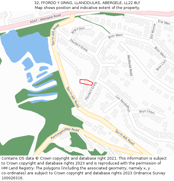32, FFORDD Y GRAIG, LLANDDULAS, ABERGELE, LL22 8LY: Location map and indicative extent of plot