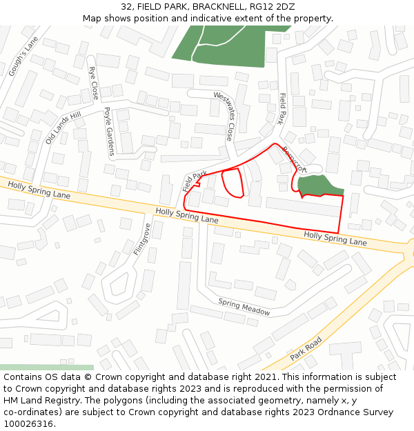 32, FIELD PARK, BRACKNELL, RG12 2DZ: Location map and indicative extent of plot