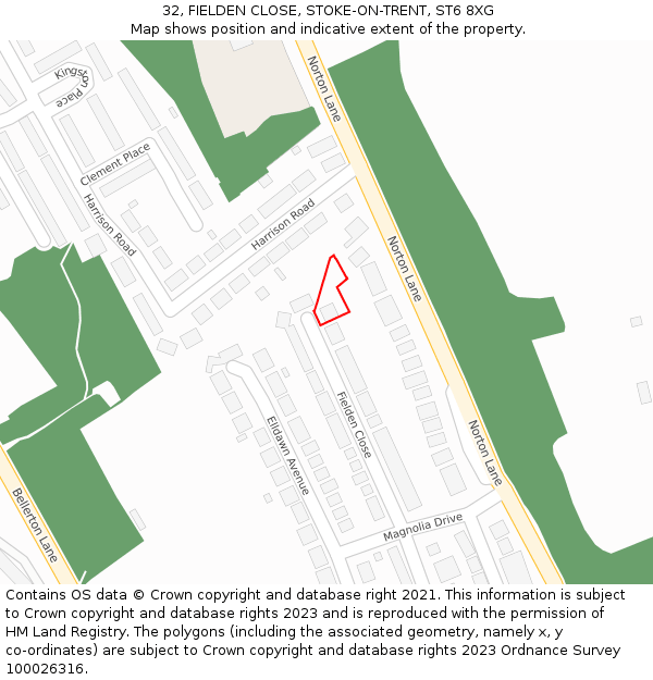 32, FIELDEN CLOSE, STOKE-ON-TRENT, ST6 8XG: Location map and indicative extent of plot