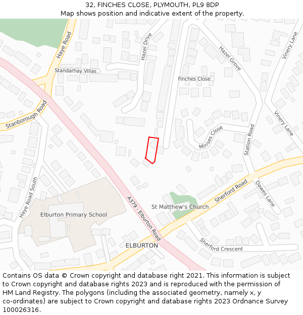 32, FINCHES CLOSE, PLYMOUTH, PL9 8DP: Location map and indicative extent of plot