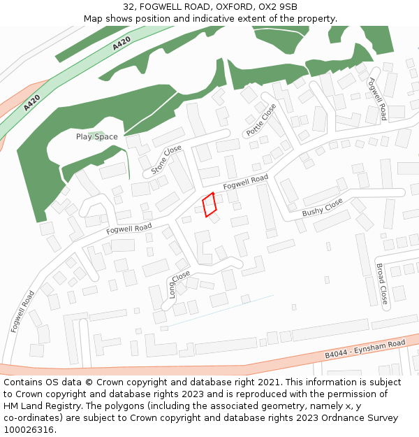 32, FOGWELL ROAD, OXFORD, OX2 9SB: Location map and indicative extent of plot