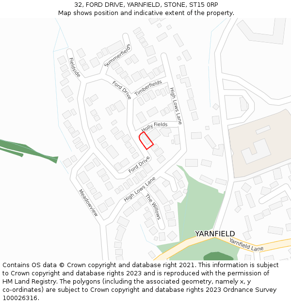 32, FORD DRIVE, YARNFIELD, STONE, ST15 0RP: Location map and indicative extent of plot