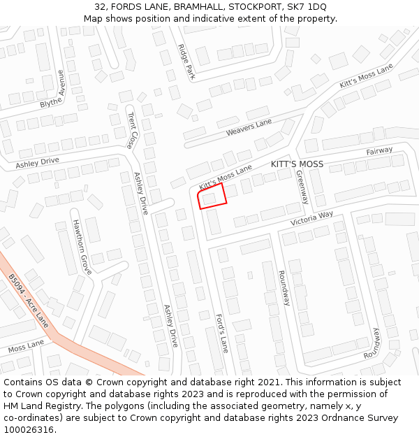 32, FORDS LANE, BRAMHALL, STOCKPORT, SK7 1DQ: Location map and indicative extent of plot