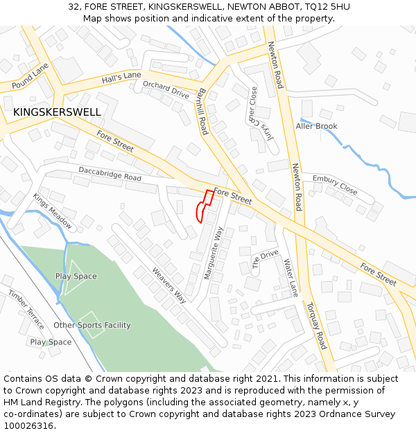 32, FORE STREET, KINGSKERSWELL, NEWTON ABBOT, TQ12 5HU: Location map and indicative extent of plot