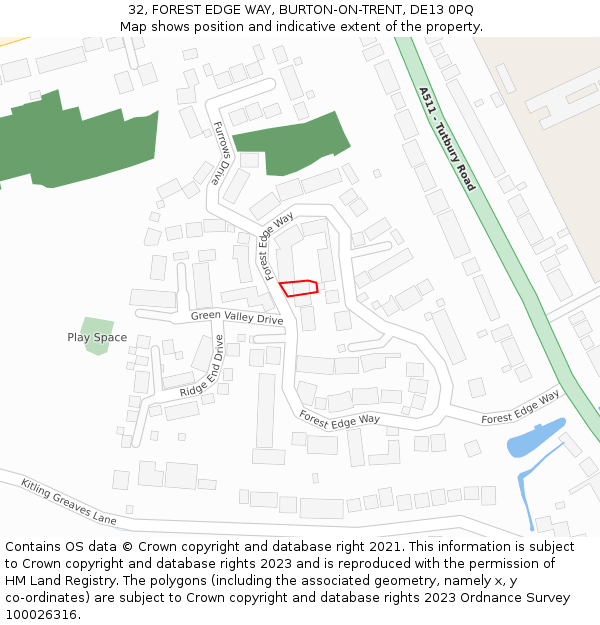 32, FOREST EDGE WAY, BURTON-ON-TRENT, DE13 0PQ: Location map and indicative extent of plot