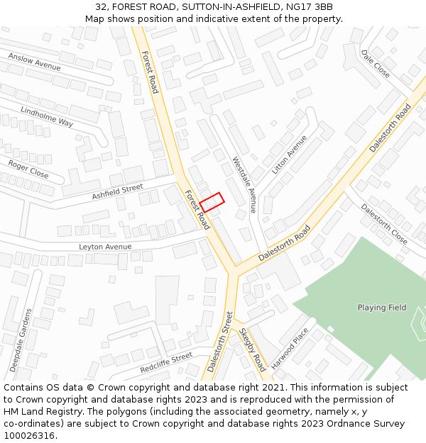 32, FOREST ROAD, SUTTON-IN-ASHFIELD, NG17 3BB: Location map and indicative extent of plot