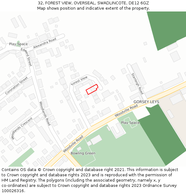 32, FOREST VIEW, OVERSEAL, SWADLINCOTE, DE12 6GZ: Location map and indicative extent of plot