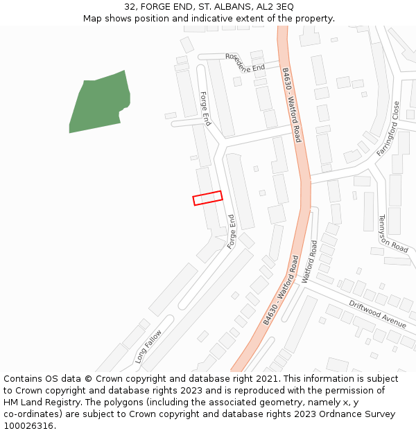 32, FORGE END, ST. ALBANS, AL2 3EQ: Location map and indicative extent of plot