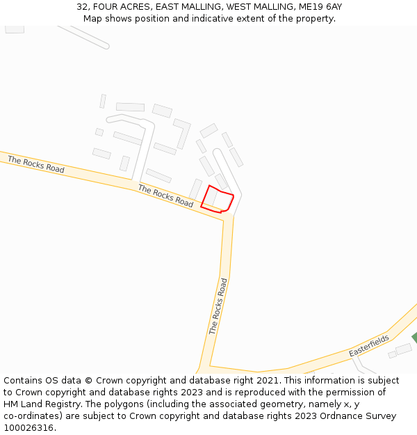 32, FOUR ACRES, EAST MALLING, WEST MALLING, ME19 6AY: Location map and indicative extent of plot