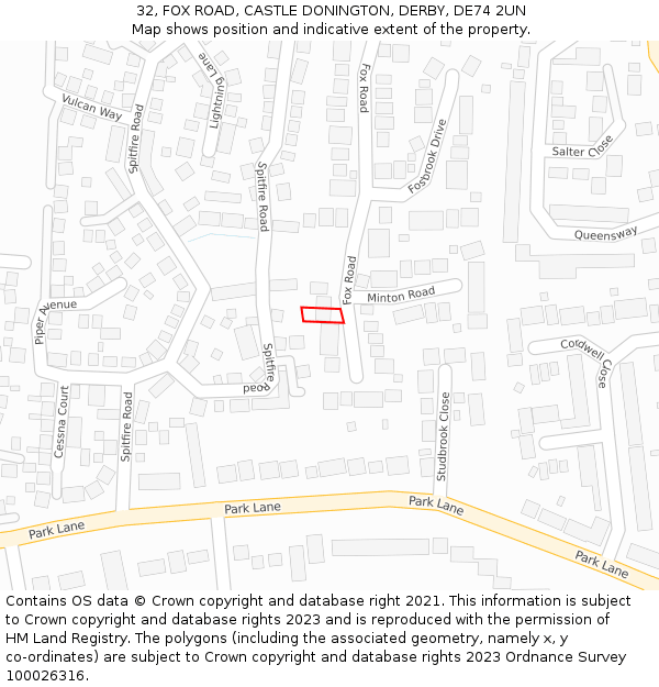 32, FOX ROAD, CASTLE DONINGTON, DERBY, DE74 2UN: Location map and indicative extent of plot