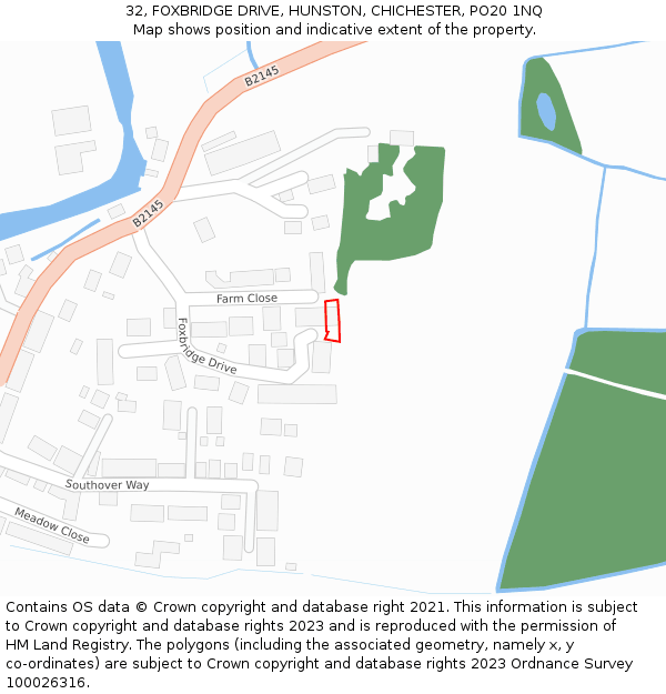 32, FOXBRIDGE DRIVE, HUNSTON, CHICHESTER, PO20 1NQ: Location map and indicative extent of plot