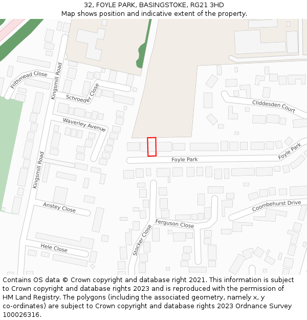 32, FOYLE PARK, BASINGSTOKE, RG21 3HD: Location map and indicative extent of plot