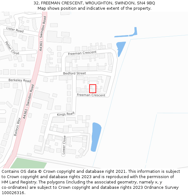 32, FREEMAN CRESCENT, WROUGHTON, SWINDON, SN4 9BQ: Location map and indicative extent of plot