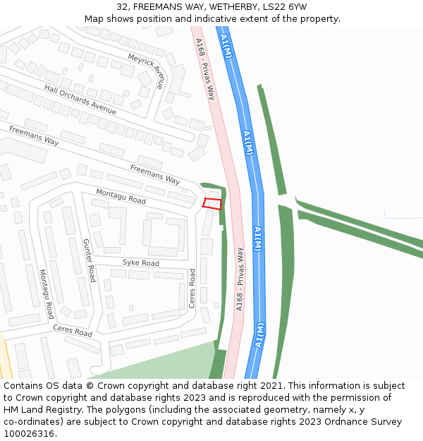 32, FREEMANS WAY, WETHERBY, LS22 6YW: Location map and indicative extent of plot