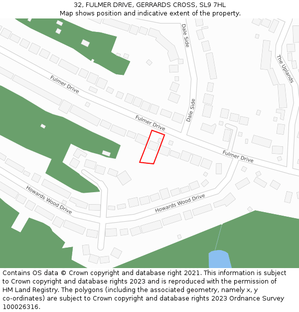 32, FULMER DRIVE, GERRARDS CROSS, SL9 7HL: Location map and indicative extent of plot