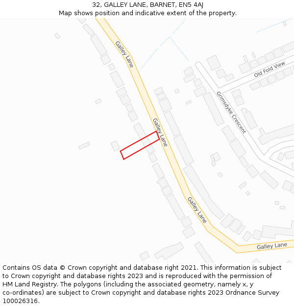 32, GALLEY LANE, BARNET, EN5 4AJ: Location map and indicative extent of plot