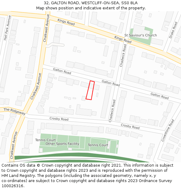 32, GALTON ROAD, WESTCLIFF-ON-SEA, SS0 8LA: Location map and indicative extent of plot