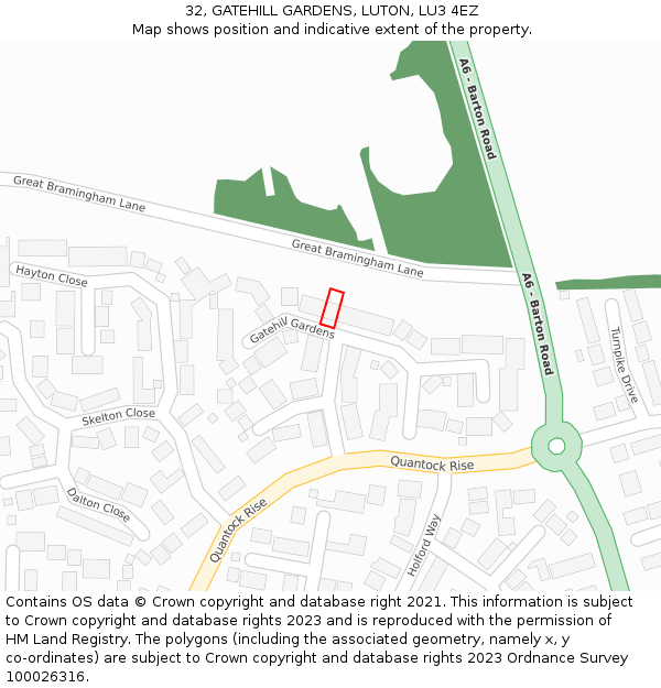 32, GATEHILL GARDENS, LUTON, LU3 4EZ: Location map and indicative extent of plot