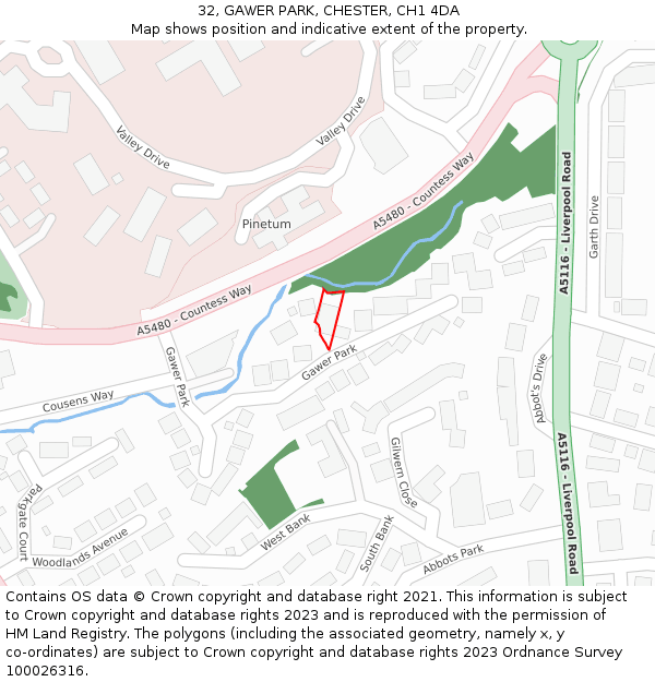 32, GAWER PARK, CHESTER, CH1 4DA: Location map and indicative extent of plot