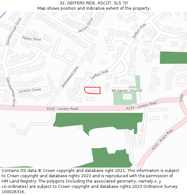 32, GEFFERS RIDE, ASCOT, SL5 7JY: Location map and indicative extent of plot