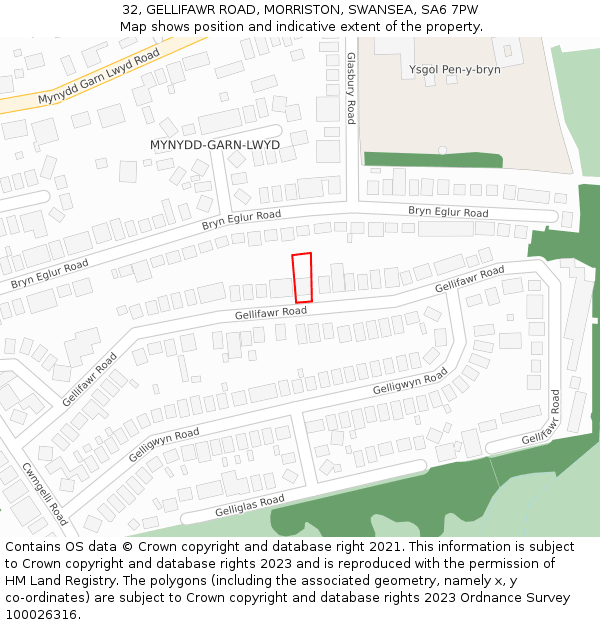 32, GELLIFAWR ROAD, MORRISTON, SWANSEA, SA6 7PW: Location map and indicative extent of plot