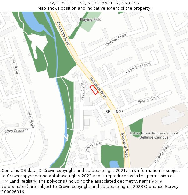 32, GLADE CLOSE, NORTHAMPTON, NN3 9SN: Location map and indicative extent of plot