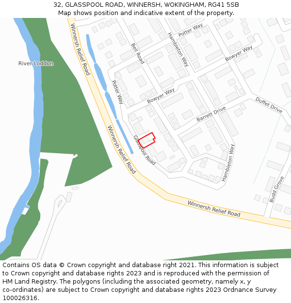 32, GLASSPOOL ROAD, WINNERSH, WOKINGHAM, RG41 5SB: Location map and indicative extent of plot