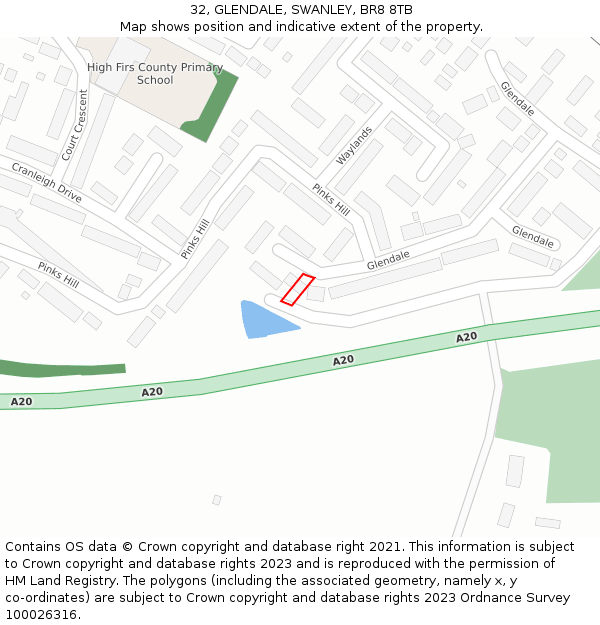 32, GLENDALE, SWANLEY, BR8 8TB: Location map and indicative extent of plot