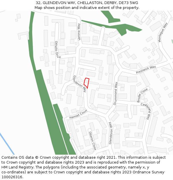 32, GLENDEVON WAY, CHELLASTON, DERBY, DE73 5WG: Location map and indicative extent of plot