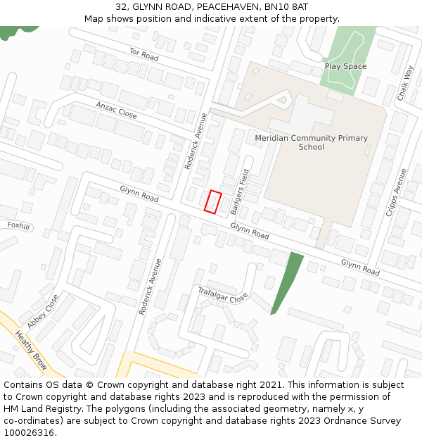 32, GLYNN ROAD, PEACEHAVEN, BN10 8AT: Location map and indicative extent of plot