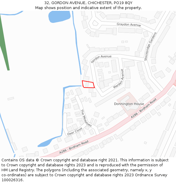 32, GORDON AVENUE, CHICHESTER, PO19 8QY: Location map and indicative extent of plot