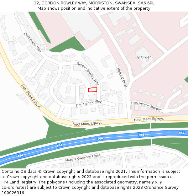 32, GORDON ROWLEY WAY, MORRISTON, SWANSEA, SA6 6PL: Location map and indicative extent of plot