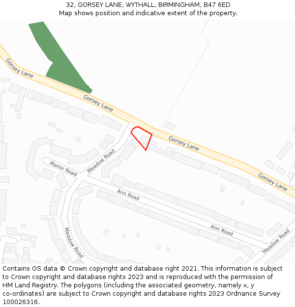 32, GORSEY LANE, WYTHALL, BIRMINGHAM, B47 6ED: Location map and indicative extent of plot