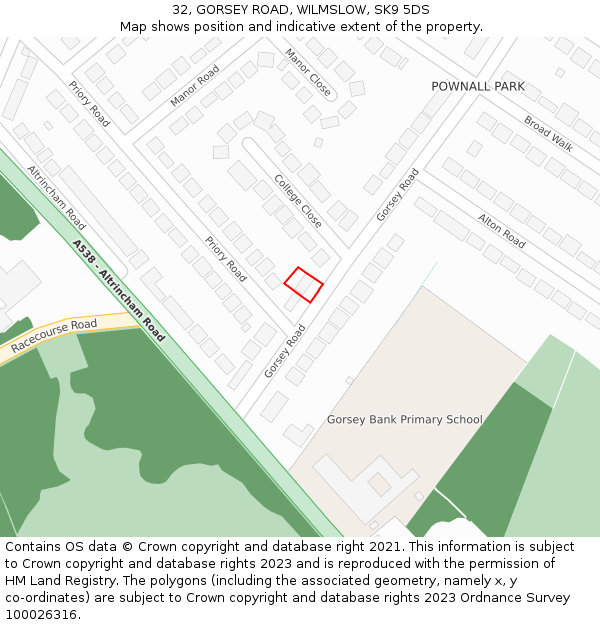 32, GORSEY ROAD, WILMSLOW, SK9 5DS: Location map and indicative extent of plot