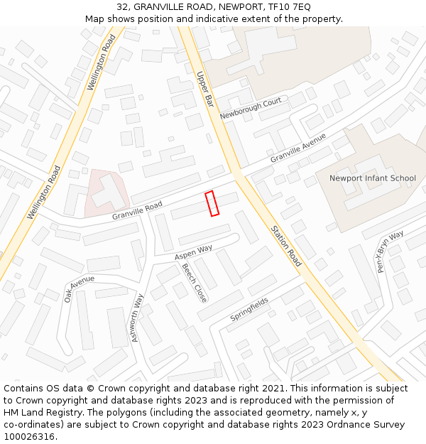 32, GRANVILLE ROAD, NEWPORT, TF10 7EQ: Location map and indicative extent of plot