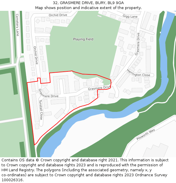 32, GRASMERE DRIVE, BURY, BL9 9GA: Location map and indicative extent of plot