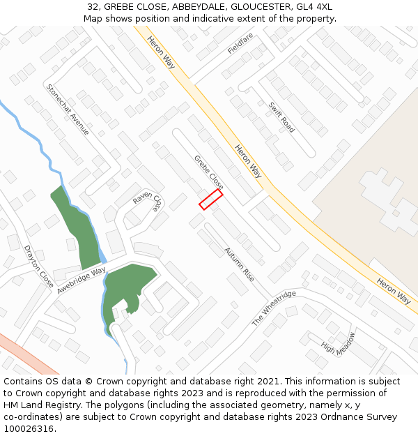 32, GREBE CLOSE, ABBEYDALE, GLOUCESTER, GL4 4XL: Location map and indicative extent of plot