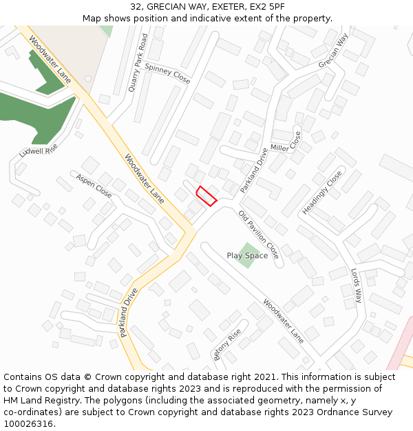 32, GRECIAN WAY, EXETER, EX2 5PF: Location map and indicative extent of plot