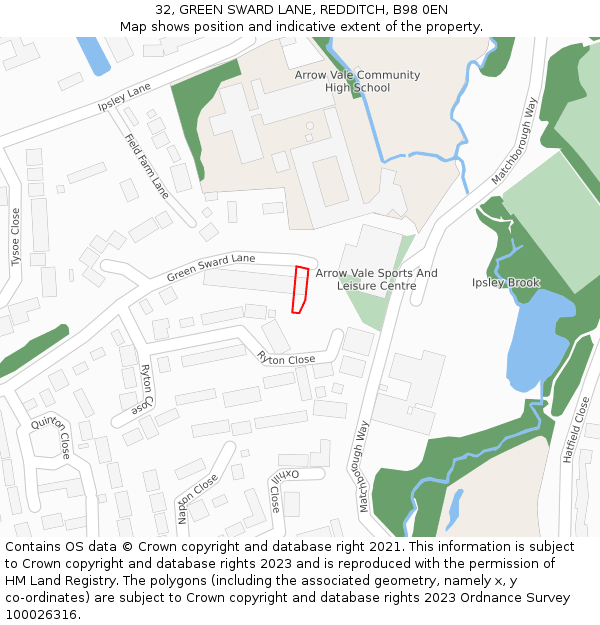 32, GREEN SWARD LANE, REDDITCH, B98 0EN: Location map and indicative extent of plot