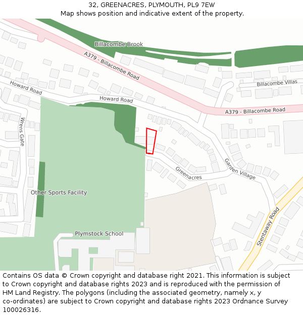 32, GREENACRES, PLYMOUTH, PL9 7EW: Location map and indicative extent of plot