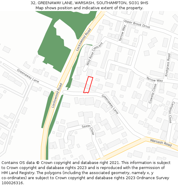 32, GREENAWAY LANE, WARSASH, SOUTHAMPTON, SO31 9HS: Location map and indicative extent of plot